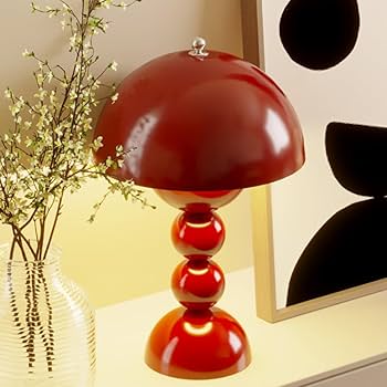 LIFENICEST Mid Century Modern Table Lamp Red Dome Shade